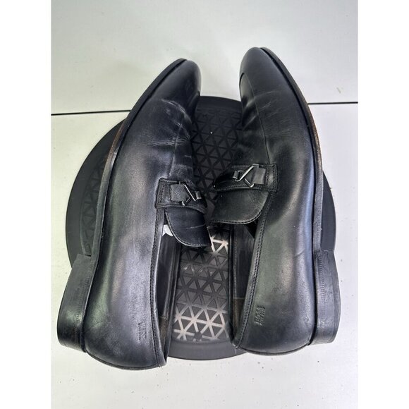 HUGO BOSS Men Size 8 Vero Cuoio Black Leather Horsebit Slip On Loafers Shoes